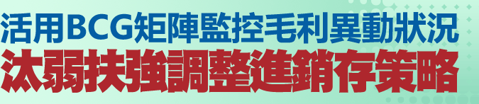 活用BCG矩陣監控「產品：客戶：通路」毛利異動狀況，汰弱扶強調整進銷存策略